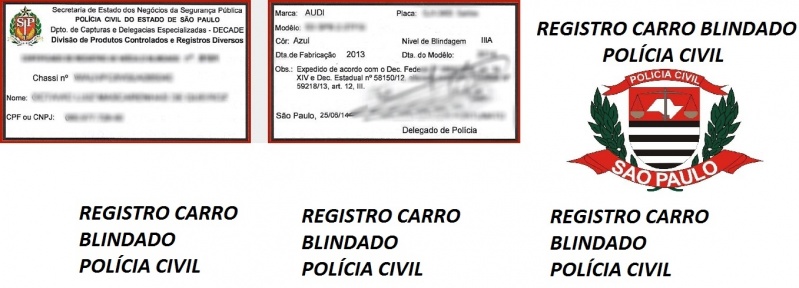 Carteirinha Blindados  Frente11 no Jardim Vera Cruz - Despachante para Registro de Automóveis Blindados na Polícia Civil